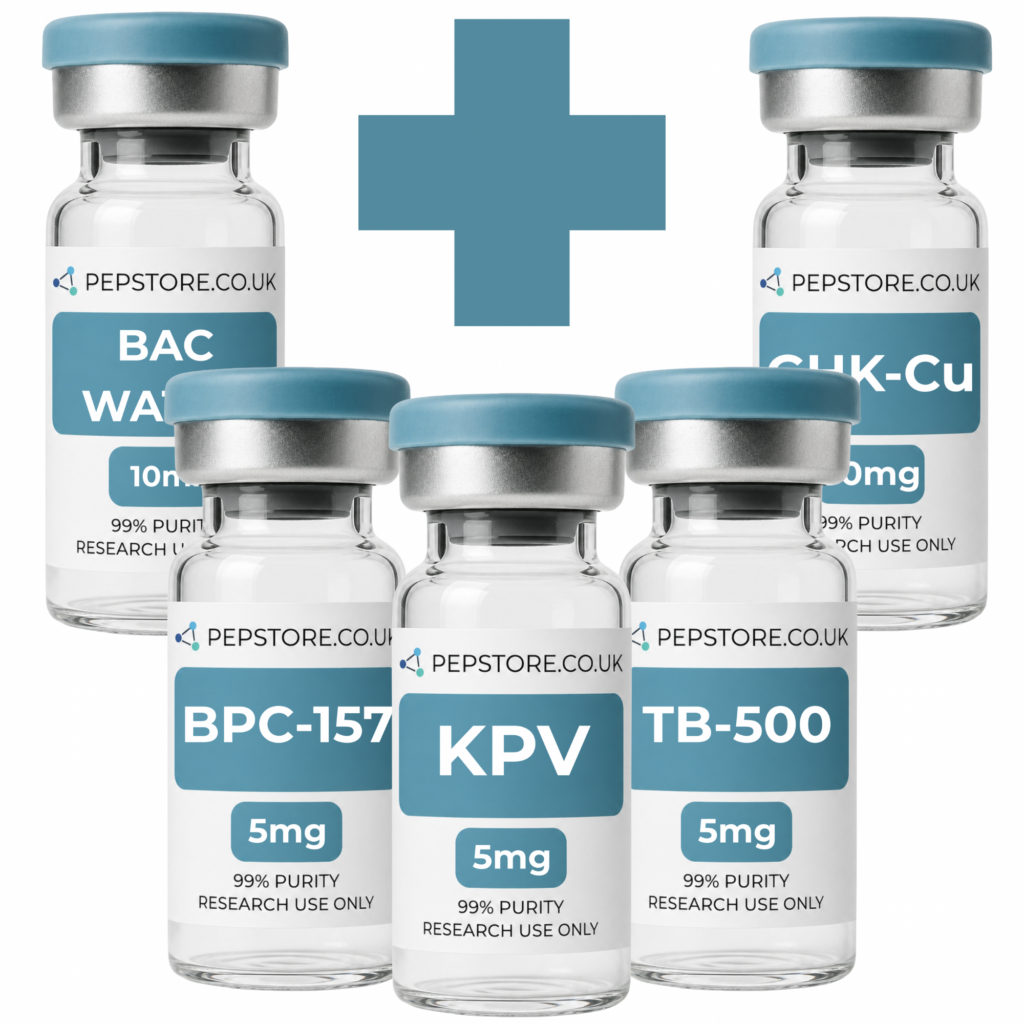 klow 65mg research bundle (5 x vials) kpv + ghk cu + bpc 157 + tb 500 + free bac water